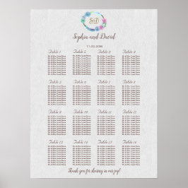 Boho Succulent Cactus Wreath Wedding Chart Poster