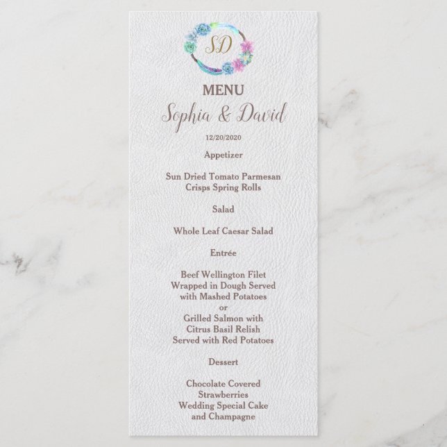 Boho Succulent Cactus Wreath Wedding Menu Menükarte (Vorderseite)