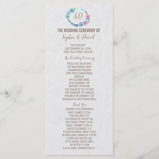 Boho Succulent Cactus Wreath Wedding Program Programm (Vorderseite)