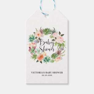 Boho Succulent Floral Wreath Baby Dusche Vielen Da Geschenkanhänger