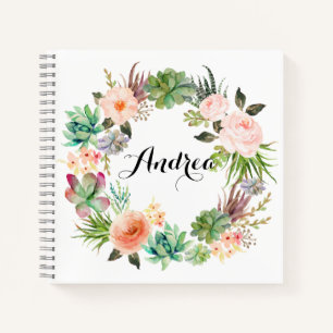 Boho Succulents Blumenreath anpassbar Notizbuch