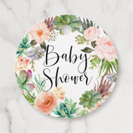 Boho Succulents Floral Wreath Baby Shower Geschenkanhänger