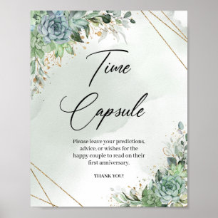 Boho succulents gold frame Time Capsule game sign Poster
