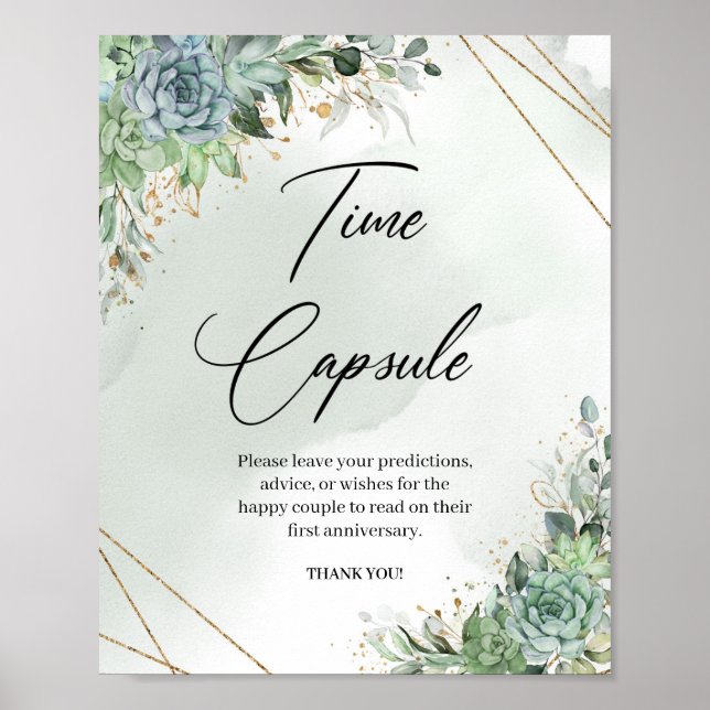 Boho succulents gold frame Time Capsule game sign Poster (Vorne)