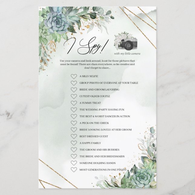 Boho succulents green foliage gold frame I Spy (Vorderseite)