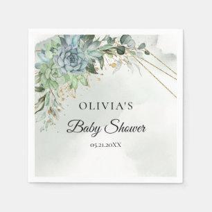 Boho succulents green frame Baby Dusche Serviette