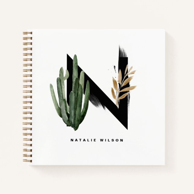 Boho Succulents Letter H Monogram Notizbuch (Vorderseite)