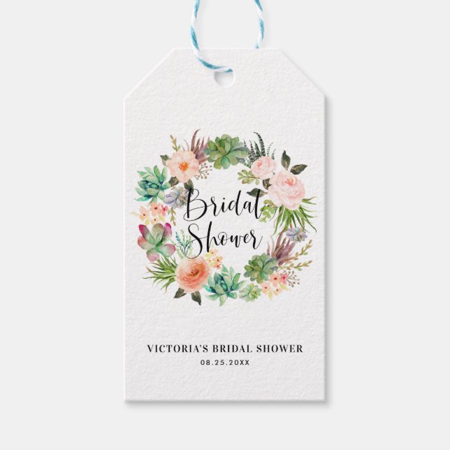 Boho Succulents Wreath Brautparty Vielen Dank Geschenkanhänger (Vorderseite)