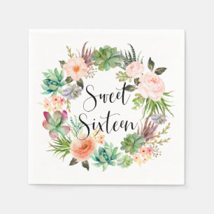 Boho Succules Floral Wreath 16 . Geburtstag Party Serviette