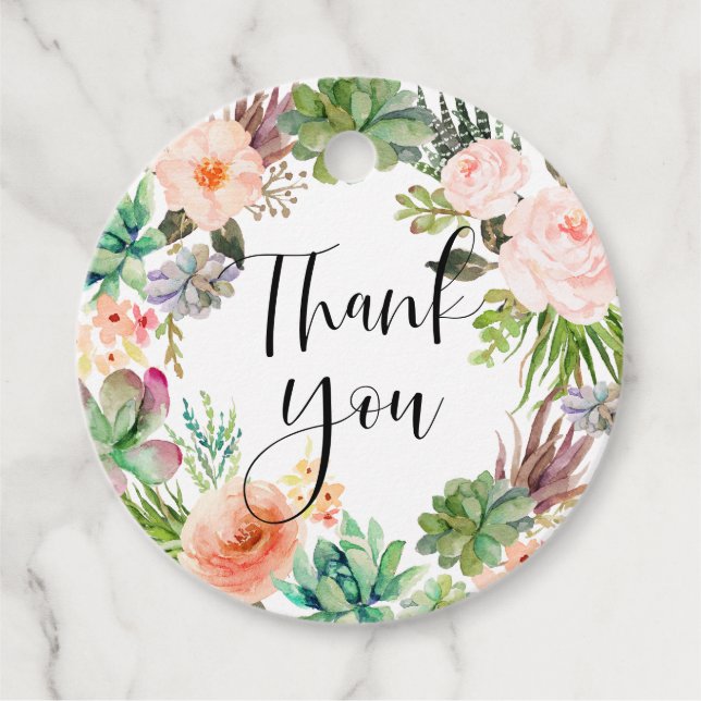 Boho Succules und Blume Vielen Dank Geschenkanhänger (Vorderseite)