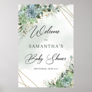 Boho succultus eucalyptus gold Babydusche Begrüßun Poster