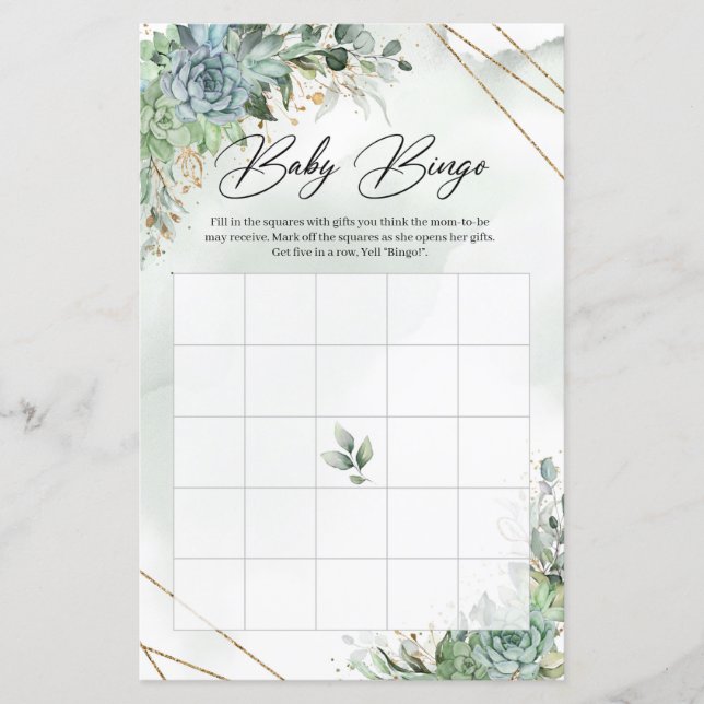 Boho succultus eucalyptus gold frame baby Bingo (Vorderseite)