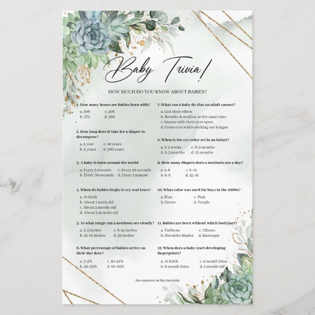 Boho succultus eucalyptus gold frame Baby trivia (Vorderseite)