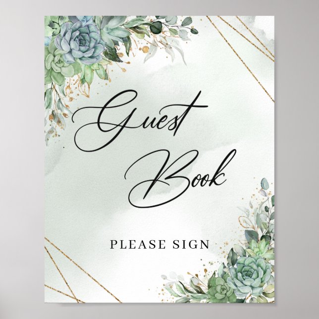 Boho succultus eucalyptus gold Guest Book Sign Poster (Vorne)