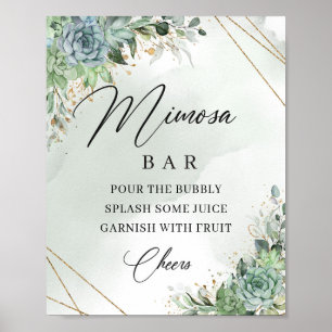 Boho succultus eucalyptus gold mimosa Bar Poster