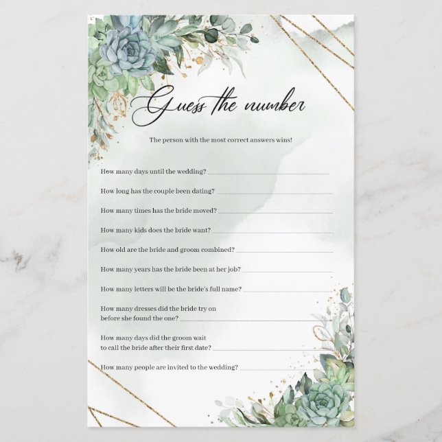 Boho succultus eucalyptus gold Schätzung Die Zahl (Vorderseite)