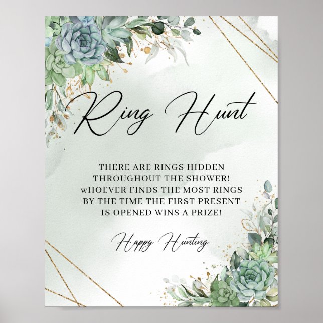 Boho succultus eucalyptus Goldrahmen Ring Hunt Poster (Vorne)