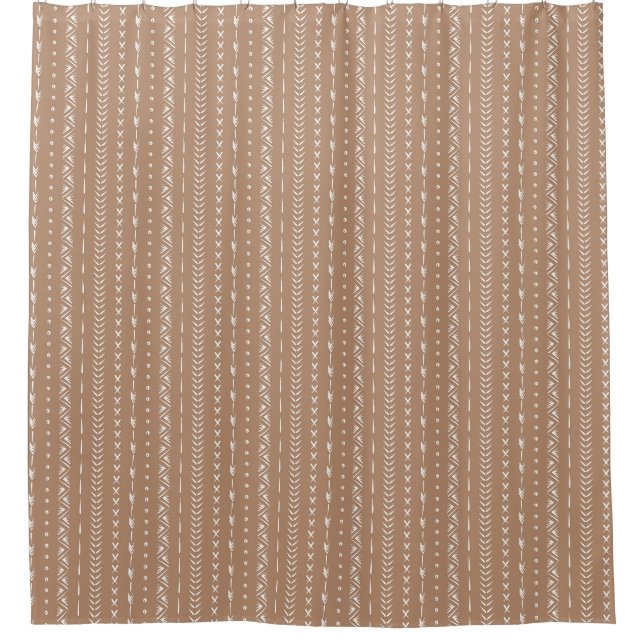Boho-Süd-Geometrischer Streifen Warm Neutral Beige Duschvorhang (Vorderseite)