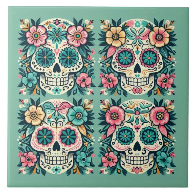Boho SugarSkulls Fliese (Vorderseite)