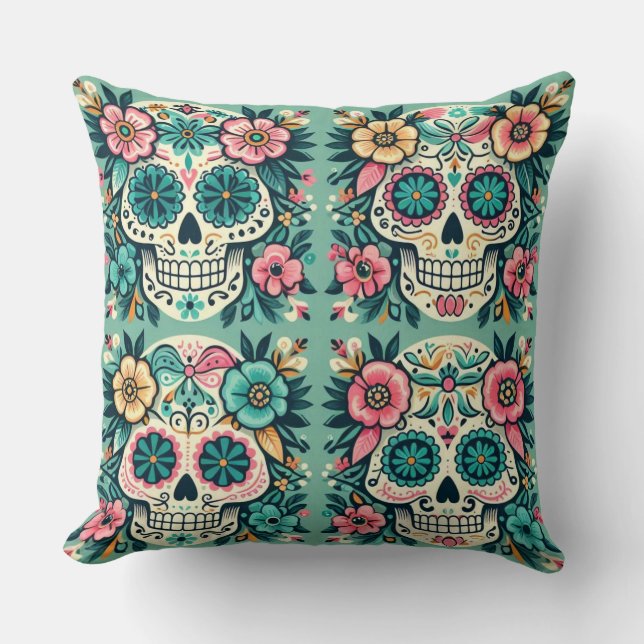 Boho SugarSkulls Kissen (Vorderseite)