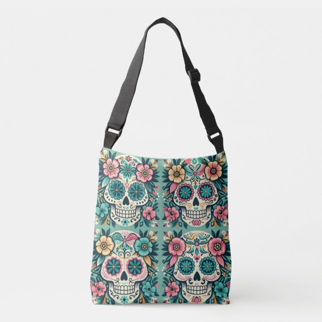 Boho SugarSkulls Tragetaschen Mit Langen Trägern (Vorderseite)
