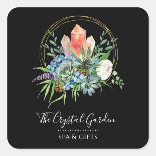 Boho Sukkulente Blume Bouquet Crystals Watercolor Quadratischer Aufkleber