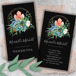 Boho Sukkulente Blume Bouquet Crystals Watercolor Visitenkarte