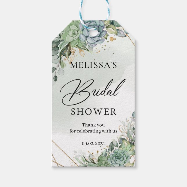 Boho sukkulente Blume Grün Gold Brautparty Geschenkanhänger (Vorderseite)