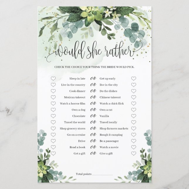 Boho sukkulente grüne boho Würde sie Rather Spiel (Vorderseite)