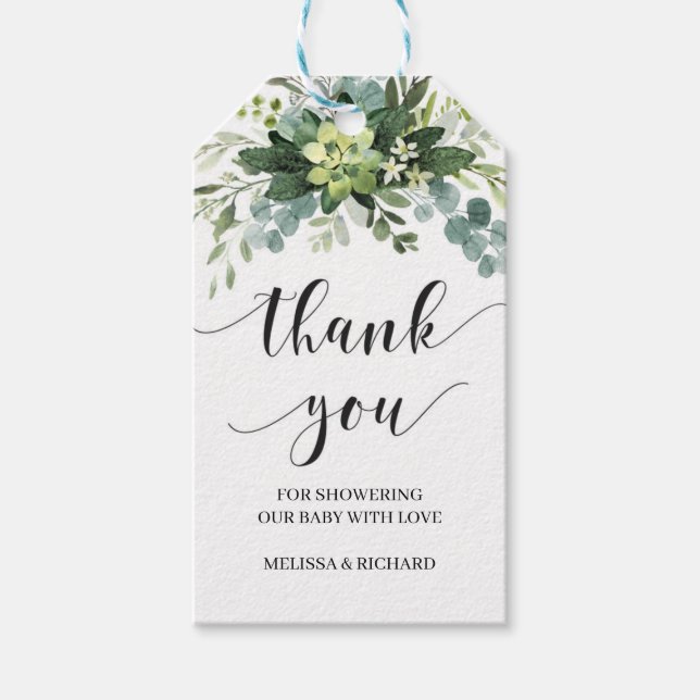 Boho sukkulente Grünpflanzen Babydusche Geschenkanhänger (Vorderseite)