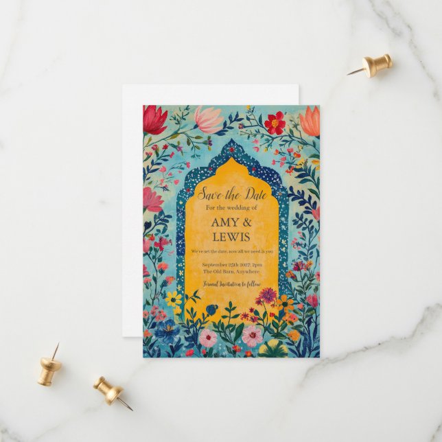 Boho Summer Blue Floral Save the Date Invitation (Vorderseite/Rückseite Beispiel)