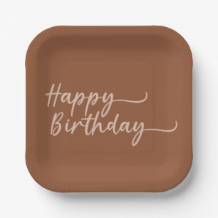 Boho Summer Brown Terracotta Trendy Happy Birthday Pappteller