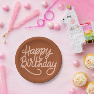 Boho Summer Brown Terracotta Trendy Happy Birthday Pappteller