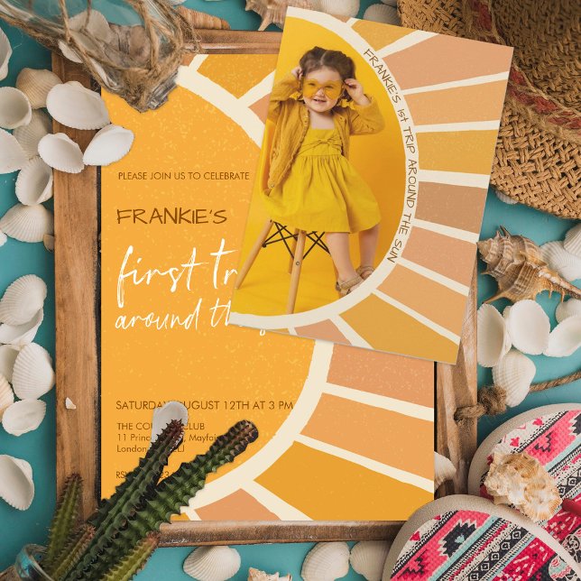 Boho Summer First Trip rund um das Sun Foto Geburt Einladung (Von Creator hochgeladen)