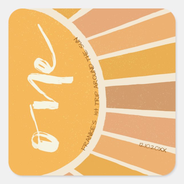Boho Summer First Trip rund um Sun Birthday Quadratischer Aufkleber (Vorderseite)