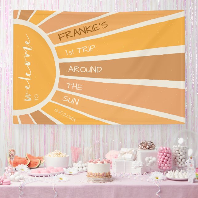 Boho Summer First Trip rund um Sun Welcome Sign Banner (Party)