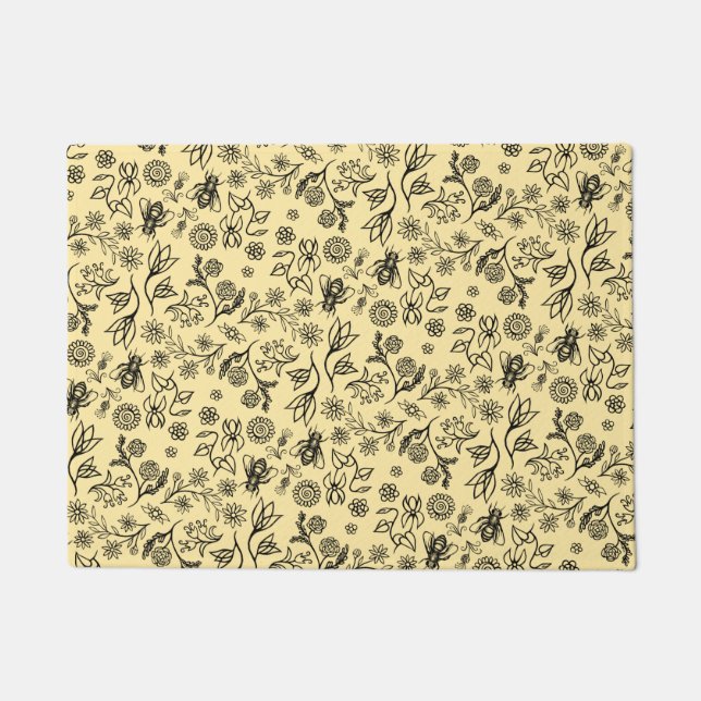 Boho Summer Floral Honey Bee Pattern Yellow Niedli Fußmatte (Vorderseite)