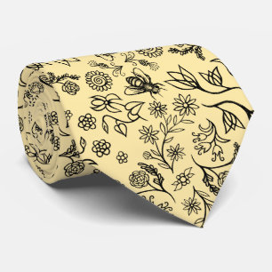 Boho Summer Floral Honey Bee Pattern Yellow Niedli Krawatte
