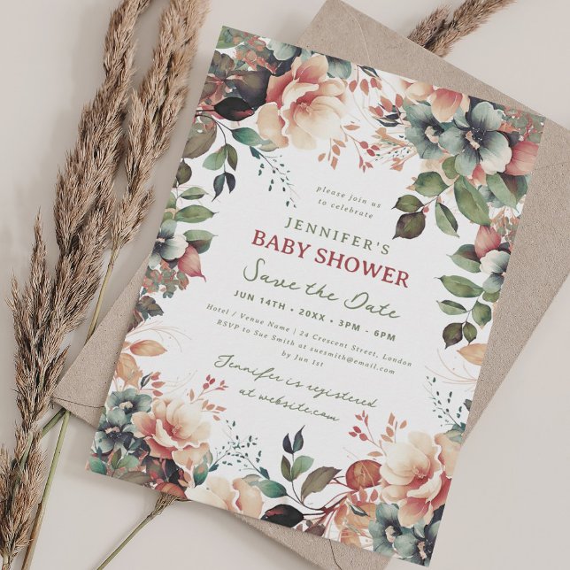 Boho Summer Garden Floral Baby Shower Rett Datum Einladung (Boho Summer Garden Floral Baby Shower Save Date Invitation)