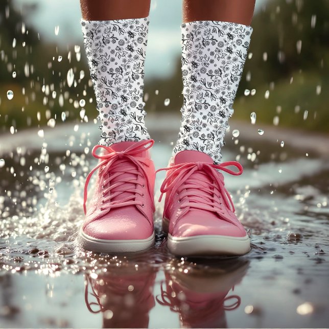 Boho Summer Honey Bee Floral Muster White Niedlich Socken (Von Creator hochgeladen)