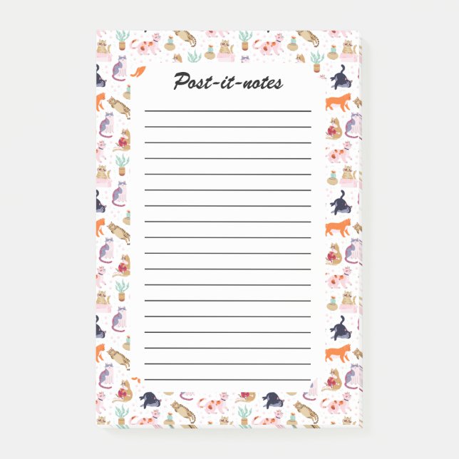 Boho Summer Niedlich Cats Green Cactus Post-it Klebezettel (Vorderseite)