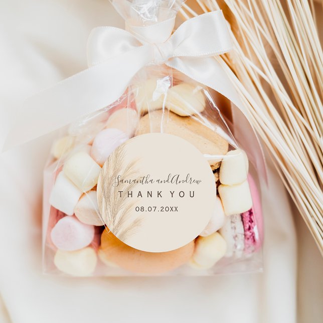 Boho Summer Pampas Gras Aquarell Danke Runder Aufkleber (Von Creator hochgeladen)