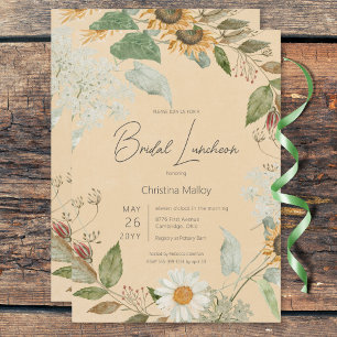 Boho Summer Sunflower & Daisy Gold Bridal Luncheon Einladung