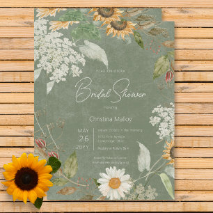 Boho Summer Sunflower & Daisy Green Brautparty Einladung