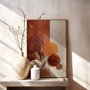 Boho Sun Abstrakte Terrakotta Minimalistischer Bot Leinwanddruck