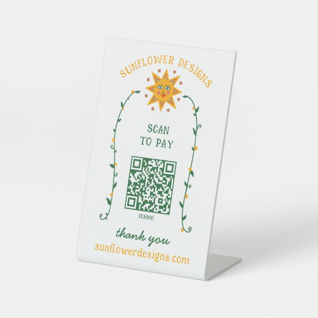BOHO SUN Blumen Reben SCAN TO PAY QR CODE  Sockelschild (Vorderseite)