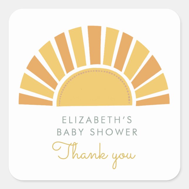 Boho Sun Colorful Baby Dusche Quadratischer Aufkleber (Vorderseite)