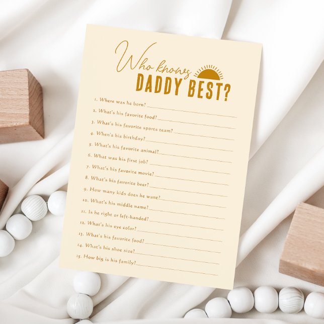 Boho Sun, der Daddy Baby Shower Game Card kennt Einladung (Von Creator hochgeladen)