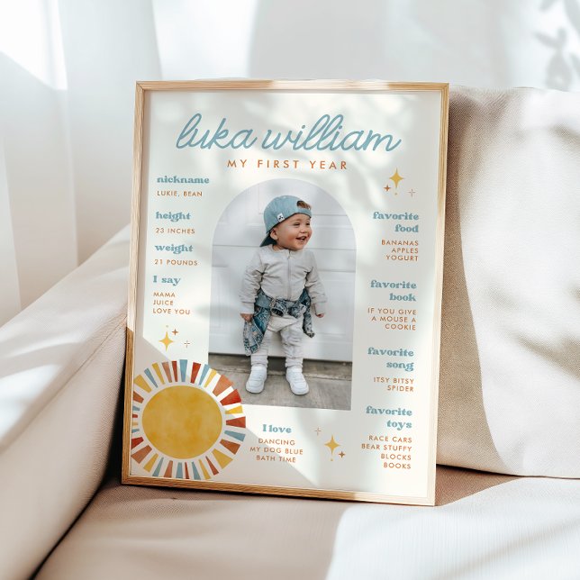 Boho Sun First Birthday Milestone Sign Poster (Von Creator hochgeladen)