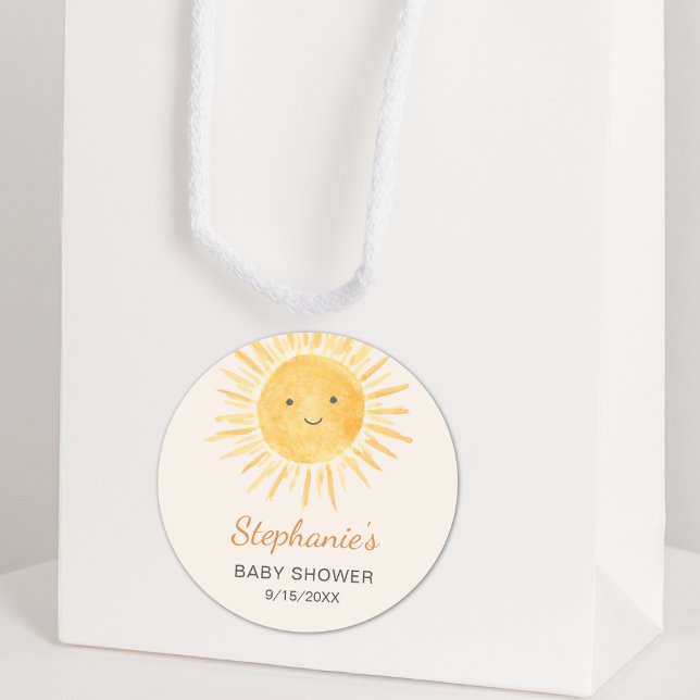 Boho Sun Gender-Neutral Baby Dusche Runder Aufkleber (Von Creator hochgeladen)